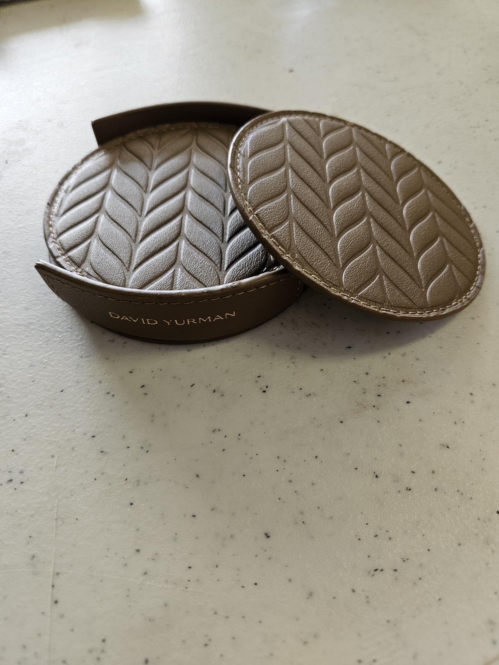 David Yurman Light Brownish Leather Coasters Brand New